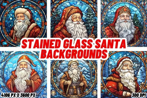 Elevate Your Digital Space with Stained Glass Santa Backgrounds