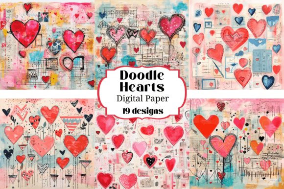 Unlock Creative Charm with Doodle Hearts Digital Paper Backgrounds